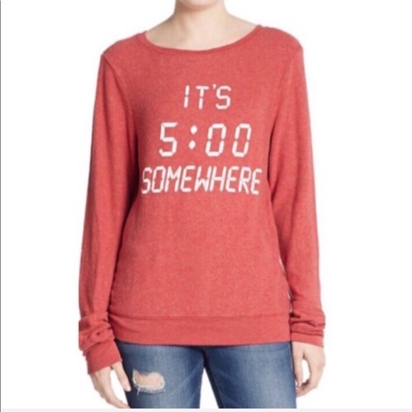 NEW Wildfox “It’s 5:00 Somewhere" Red Sweatshirt - Picture 3 of 4